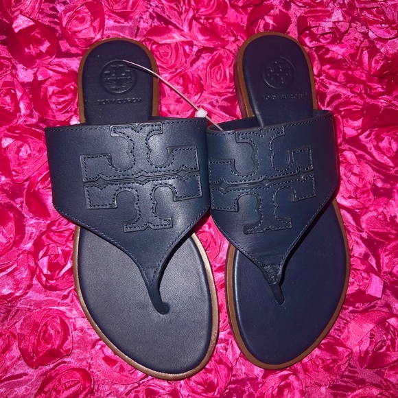 TORY BURCH Leather Leather Trim Embellishment Slides - Picture 2 of 5